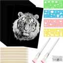 50 Sheet Black Scratch Paper Art Set 8. 5 x 11 Inch Coated Scratchboard Scratch Paper with Wooden Stylus Sharpener and Stencils DIY Painting Art for Adults