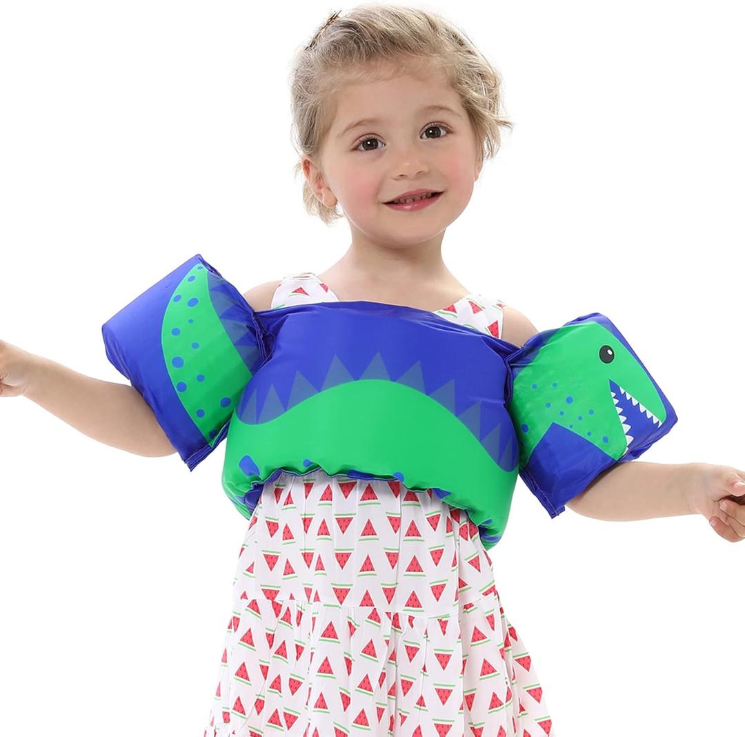 Double Couple Toddler Swim Vest with Sleeves Cartoon Adjustable Strap Swimming Jacket Pool Floaties for Kids 20-50 Pounds Boys and Girls Child