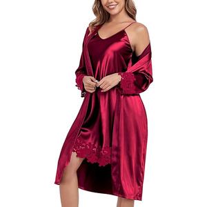 BestWendding Women's Silk Robe Set 2 Pieces Pajamas Sets Sexy Soft Satin Robe with V Neck Camisole Lingerie Nightgown, XXL