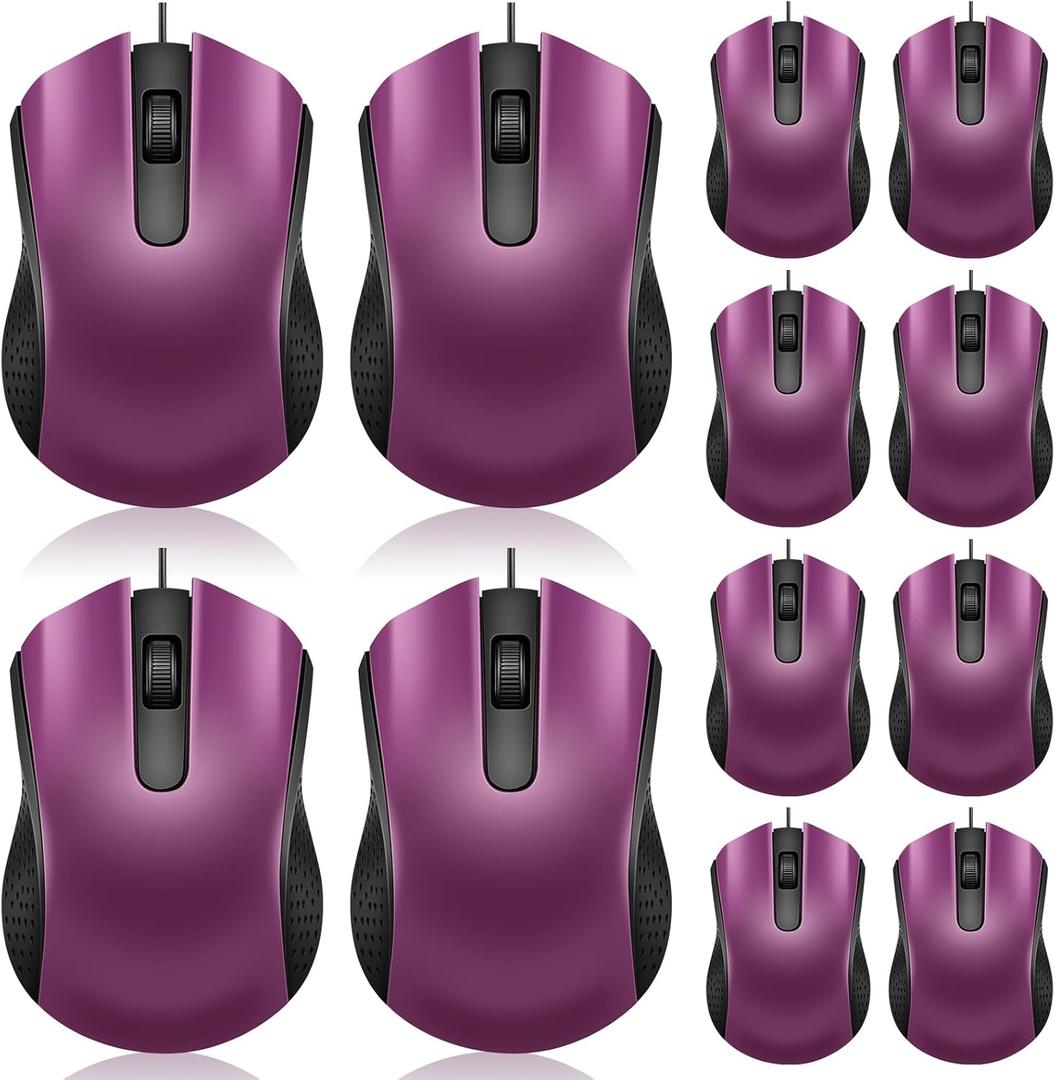 Hoteam 12 Pcs Wired Computer Mouse Bulk Cord USB Computer Mice Ergonomic Wired Mouse for Pcs, Computers, Laptops, Gaming Office Home Supplies (Purple)