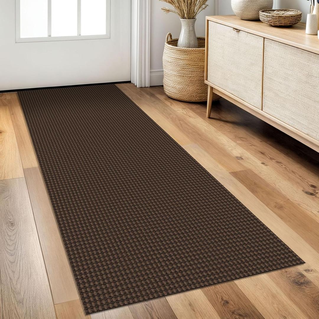 Braided Runner Rug 2x5 Ft Washable Runners for Hallways Non Slip Rubber Backed Kitchen Runners Cotton Entryway Runner Indoor, Woven Floor Carpet for Hall Kitchen Bedroom, Brown