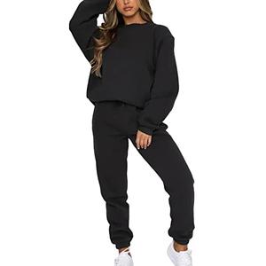 amropi Women's Pullover Tracksuit Fleece Sweatshirt Jogging Pants 2 Pieces Sweatsuits Black, 3XL