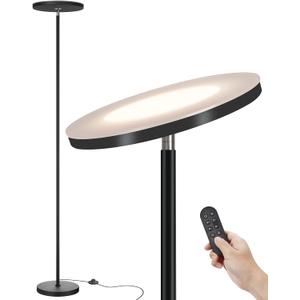 JOOFO LED Floor Lamp  Super Bright Torchiere with Remote & Foot Switch, Stepless Dimmable Tall Standing Lamp, 69" Modern Pole Light for Corner, Living Room, Bedroom, Reading, Office (Black SE)