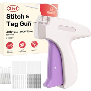 2-in-1 Stitch Gun for Colthes & Tagging Gun for ClothingStitchy Quick Clothes Fixer with 5000pcs Fasteners4000 5mm Black/White Sewing + 1000 45mm Tagging) & 6 NeedlesWhite)