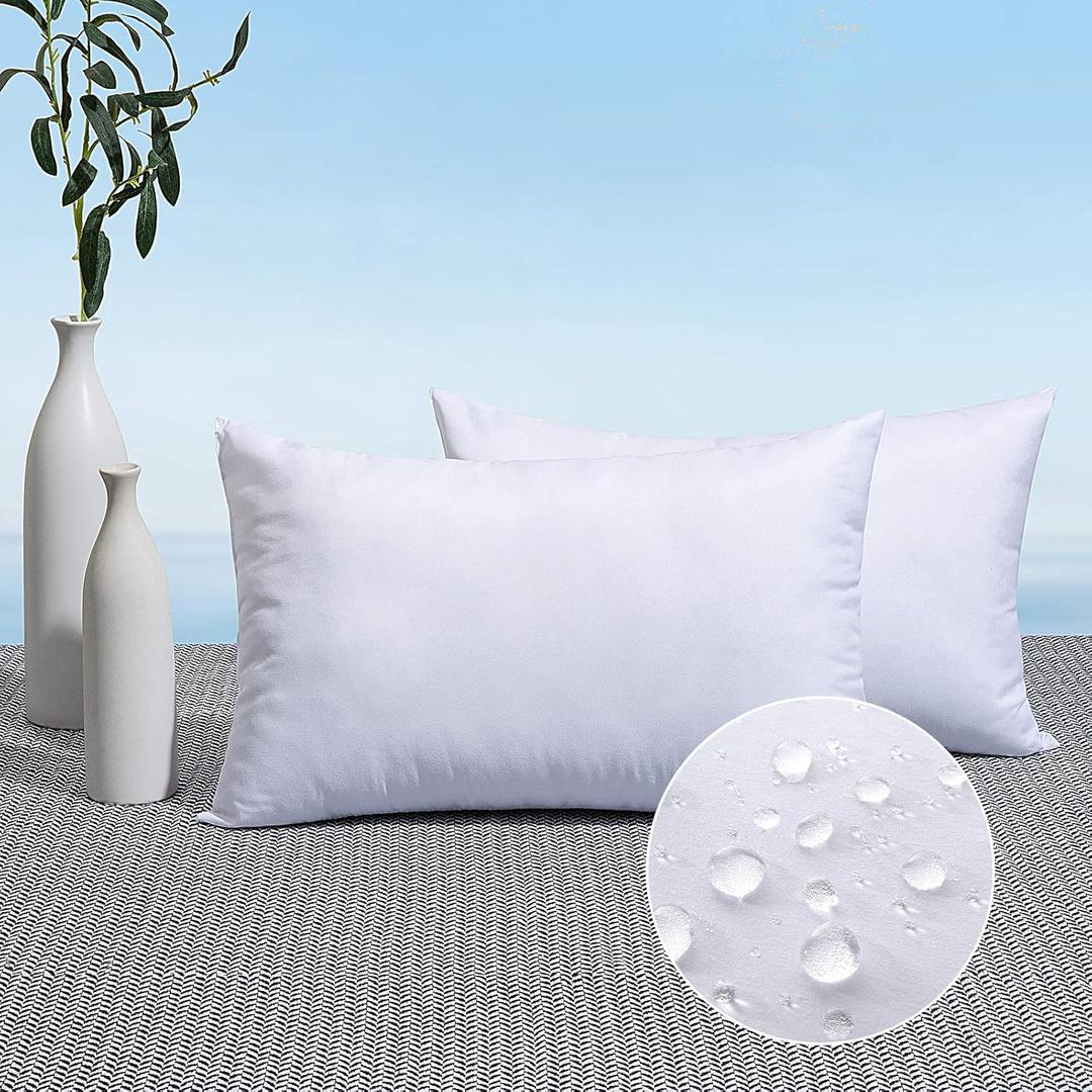 MIULEE Pack of 2 12x20 Outdoor Pillow Inserts, Outdoor Throw Pillows Water-Resistant Decorative Premium Lumbar Pillow Stuffer Sham for Porch Swing Couch Sofa Cushion Patio Furniture