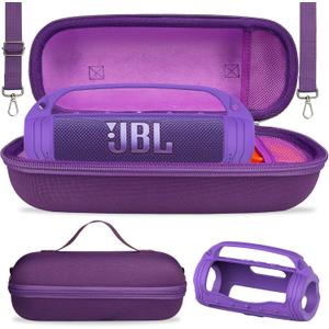 JCHPINE Silicone Cover and Hard Carrying Case for JBL Flip 7 Portable Speaker, Carrier Accessories for JBL Flip 7 Silicone Case with Handle and Shoulder Strap (Purple)