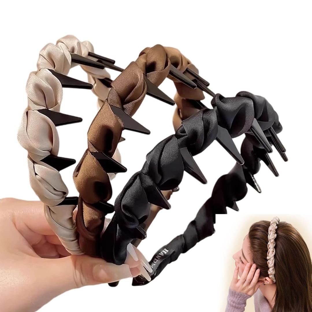 Vintage High Skull Reversible Headband with Teeth, Fashion High Cranium Headbands, Non-slip Decorative Accessories for Women (B (Black,Brown, White), L) (1 Count (Pack of 3))