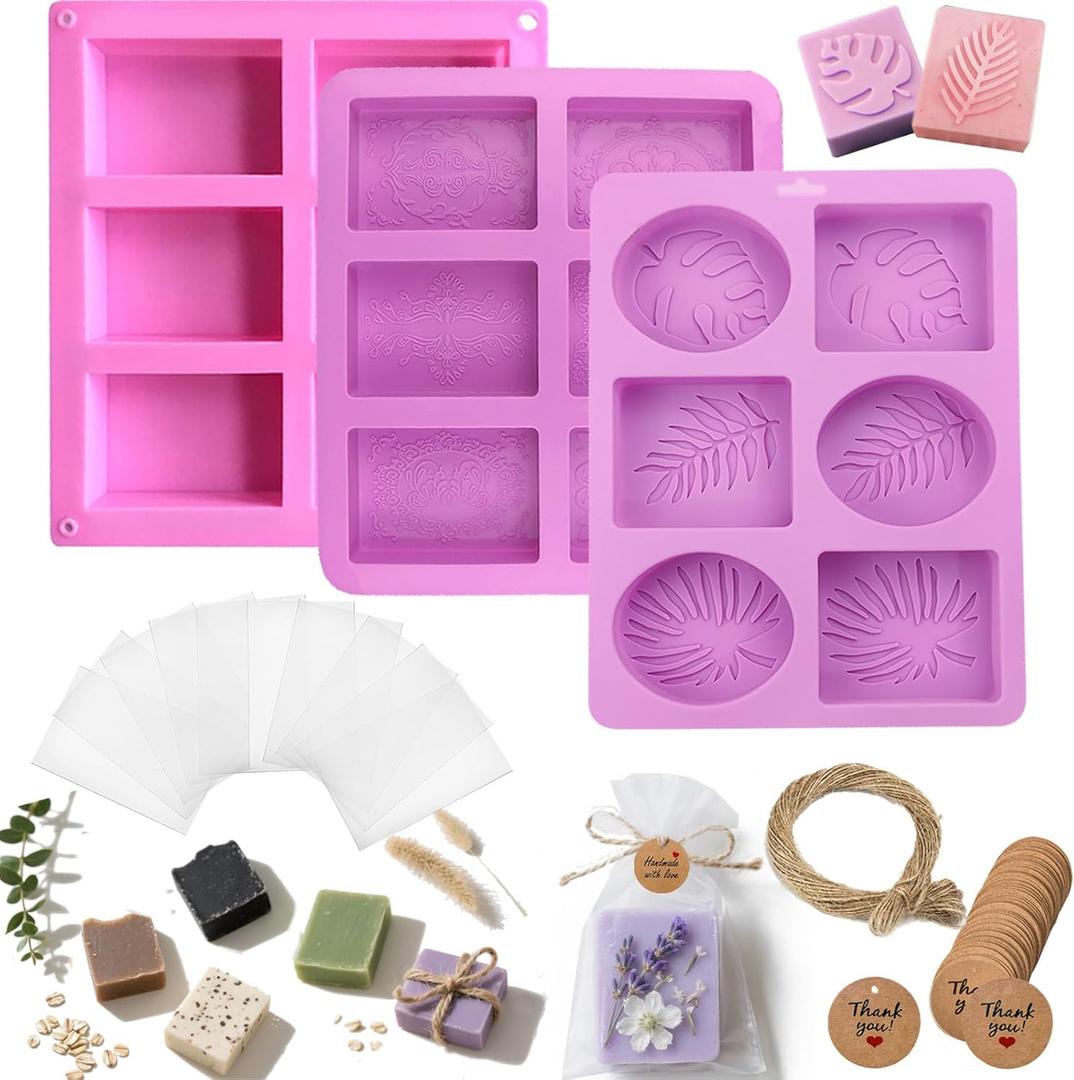 Soap Making Kit with 3 Silicone Molds, 48 Bags, 48 Gift Tags, 65ft Jute Twine  Craft Set for Handmade Soaps  Beginner & Professional