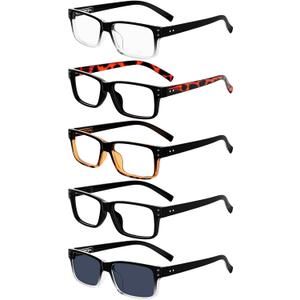 Eyekepper 5 Pack Reading Glasses for Men - Includes Reader Sunglasses - Classic Readers +0.75 (5 Pairs Mix)