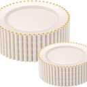 80pcs Ivory Plastic Plates with Gold Rim, Cream Heavy Duty Fancy Party Plates, 40 Dinner and 40 Dessert Plate for Party, Wedding, Deaded Disposable Plate