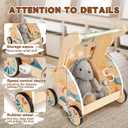 LOL-FUN Wooden Baby Walker with Detachable Busy Board, Push Walker for Baby with Adjustable Speed Wheels, Activity Learning Walker for Boys Girls 12 Months
