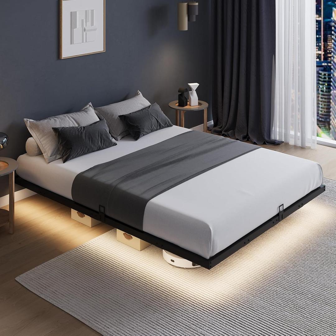 Novilla Floating Bed Frame with LED Lights, Modern Platform Full Size Bed Frame with Mattress Slide Stopper, Easy Assembly, No Box Spring Needed, Noise Free