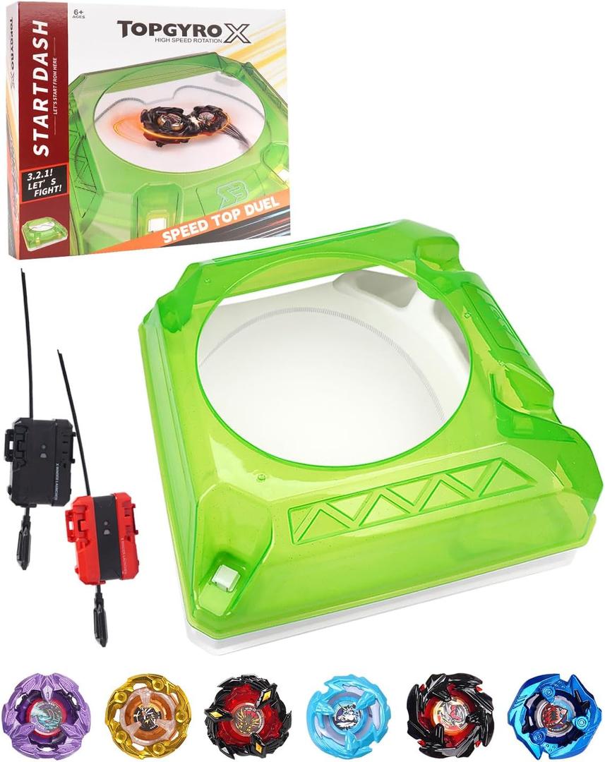DEZAWRTY X Stadium Large Battle Set, 6 Spinning Tops, 2 Launchers and 1 Xtreme Arena with X-Celeration Rail, Blade Battling Game