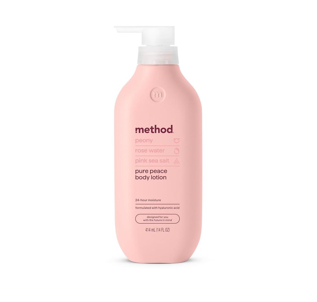 Method Body Lotion, Pure Peace, Rose Water, Peonies + Pink Sea Salt notes, 24 Hours of Moisture, 14 oz