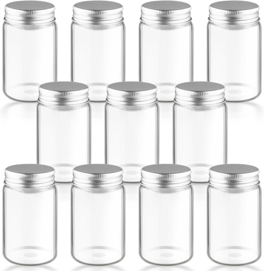 10Pcs 100ml/3.4oz Mini Clear Mason Jars Empty Glass Bottles with Aluminum Lids Round Containers for Cosmetics,Food Storage,Travel & Crafts