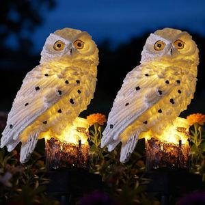 2 Pack Solar Powered Owl LED Garden Lights - Waterproof Resin Decor Stake, Owl Decor Outdoor Garden Patio Lawn Yard Pathway Decoration - White
