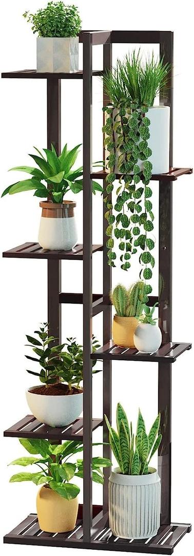DolceLuna Plant Stand Indoor 6 Tier, Bamboo Plant Shelf Corner Display Rack, 46 Inch Tall Multiple Planter Pot Holder, Space-Saving Flower Stand for Living Room Balcony Garden Patio (Espresso)