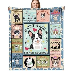 French Bulldog Gifts for Girls Throw Blanket, Soft Cozy Fuzzy Flannel Blanket with Cute Frenchie Dog Print and Paw Design, Gift for Girls Teens Kids Dog Lovers Friends (50" x 60")