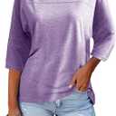 Orchidays Womens Crew Neck 3/4 Sleeve Basic TShirts Solid Loose Cute Tunic Top Blouses Lavender Size M