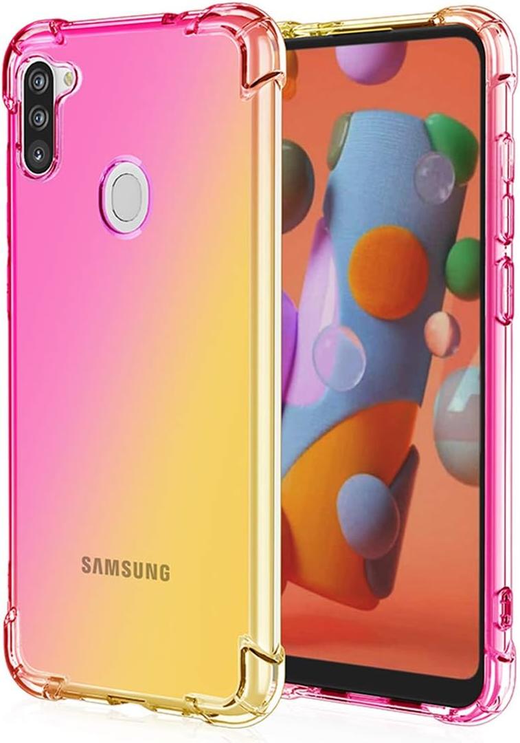for Galaxy A11 Case,Clear Cute Gradient for Galaxy A11 Phone Case Slim Anti Scratch Flexible TPU Cover Reinforced Corners Shockproof Protective Case for Samsung Galaxy A11 Pink/Gold