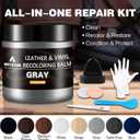 WEYSTOM Leather Recoloring Balm & Repair Kit for Furniture - Dye, Renew & Restore Aged, Faded, Cracked, Peeling, Scuffed Surfaces(Grey) (8.5OZ, Gray)