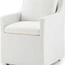 Upholstered Dining Chair with Casters Washable Cover Side Desk chair with Rollers for Dining room Living Room, Cream, 1 Box