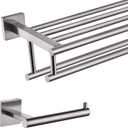 KOKOSIRI 24 Inch Bath Towel Rack with Double Towel Bars Bathroom Towel Shelf Toilet Paper Holder Toilet Roll Holder Hold Mega Rolls Brushed Nickel B6005BR-L24+B2005BR