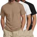 Ficerd 3 Pack Men's Turtle Neck Shirts, Short Sleeve Mock Turtleneck T Shirts Knitted Slim Fit Basic Undershirt Tops, Large