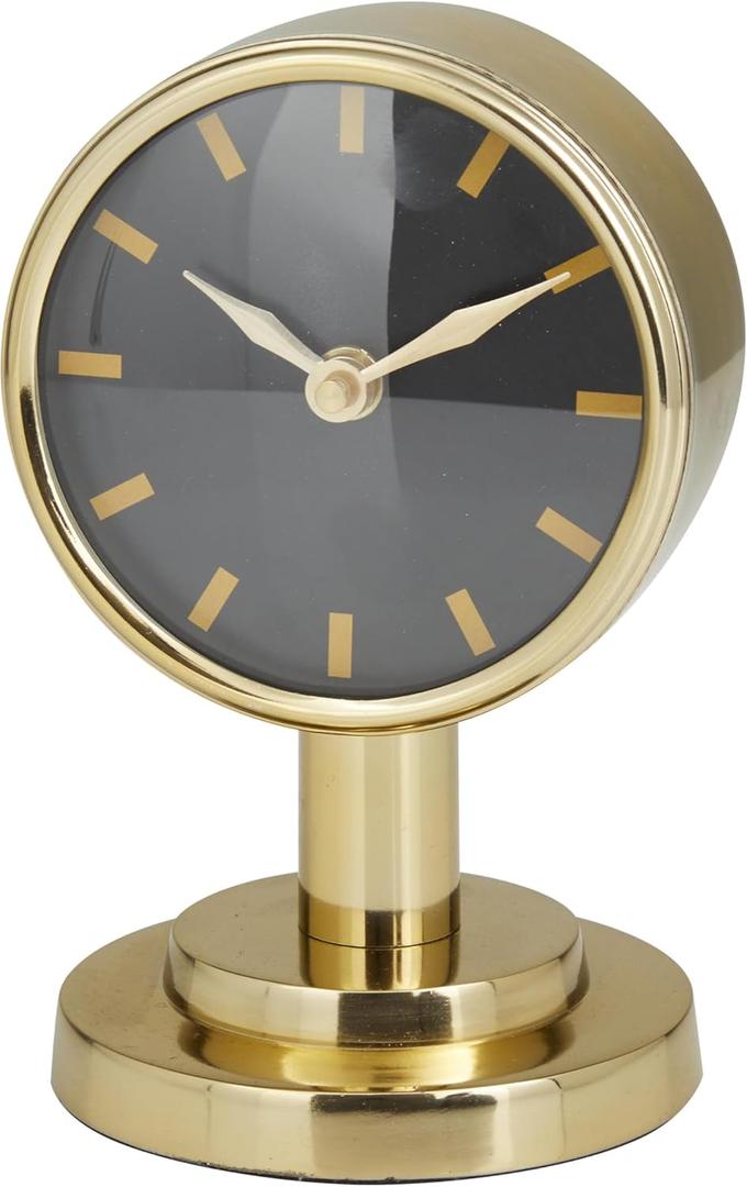 Deco 79 Stainless Steel Metal Decorative Clock Small Mantel Clock, Tabletop Clock 4" x 4" x 7", Gold