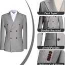 Mens Suits Linen 2 Piece Suit for Men Peak Lapel Slim Fit Suits Set Double Breasted Tuxedos for Wedding Prom, Light Grey (L)