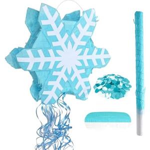 Winter Piñata Snowflake Piñata Wonderland Themed Pinata with Stick Confetti and Blindfold for Winter Princess Birthday Party Supplies Decorations