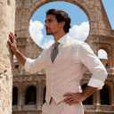 HUUTOE Mens Vest and Pants Suit 2 Piece Slim Fit Suits for Wedding Grooms Dress Waistcoat+Pants Casual Prom Tuxedo Set (One Size, Beige)