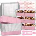 100 Pack Mini Loaf Pans with Lids and Spoons 6.8oz Cake Pans for Baking Disposable Aluminum Foil Loaf Pans Muffin Pans with Sealing Sticker for Baking Party Picnics Holidays