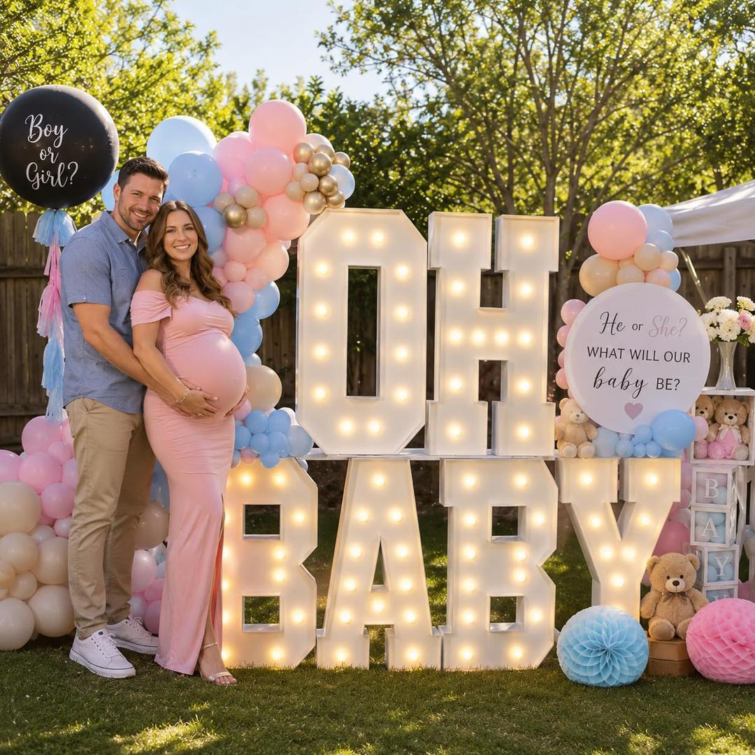3FT/4FT OH Baby neon Letter Lights, LED Decoration, Suitable for Baby Showers, Gender Revealing, Baptism, Indoor courtyards and Poolside Parties, Party Decoration