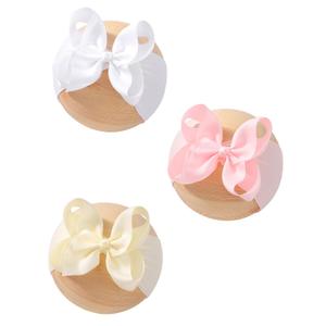 doboi 3PCS Baby Girl Bows Headbands Nylon Hairbands with Ribbon Bow Fine Handmade Elastic Baby Hair Bows Headbands for Baby Girls Newborns Infants Toddlers and Kids (white pink beige)