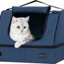 PETSFIT Travel Litter Box for Cats - Removable 2-Layer Leak-Proof Lining, Scratch-Resistant Fabric with Sturdy Support Frame, Cat Collapsible & Travel Litter Box Navy Blue (17"Lx13"Wx13"H)