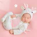 Newborn Photography Props Animal Style Photo Posing Outfits,(Fits for 7-10 Lbs Baby) White Crochet Knitted Costume and Hat, Newborn Photography Accessories for Posing (Romper+Hat) (Blue)
