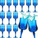 Pinkunn 12 Pcs 7 oz Plastic Vintage Glasses Reusable Colored Goblets Patterned Drinking Water Glasses Cup Dishwasher Safe for Valentine's Day Wedding Reception Party Supplies (Dark Blue)