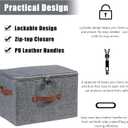 2PCS Storage Bins Boxes with Zipper Lid Combination Lock PU Leather Handles Cotton Linen Fabric Lidded Lockable Baskets Foldable Washable Closet Shelf Organizer Container (Gray, Large)