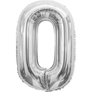 0 Balloon - Silver Birthday Number Balloons, 40 Inch Large Foil Balloons for Men Women Boys Girls Silver Themed Birthday Decorations