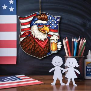 Funny 4th of July Independence Day Decoration, Patriotic American Eagle Beer Acrylic Ornament, 4-Inch, Gifts for Men, Man Cave Decor, Memorial Day, Summer Party Hanging Ornament