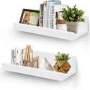Muzilife 12" Small Floating Wall Ledge Shelves with Lip - Set of 2 Wood Floating Shelves - White Wall Mounted Picture Ledge for Office, Bathroom, Bedroom, Living Room, Kitchen