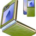 for Samsung Galaxy Z Flip 6 5G Case [PU Leather+Golden Hard PC Shell] Ultra Slim Lightweight, Stylish Durable Full Protective, Support Wireless Charging Cover for Samsung Galaxy Z Flip 6, Green