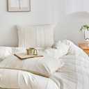 WARMDERN Khaki Striped Weave Duvet Cover King Size, White Knit Boho Duvet Cover Set, Microfiber Textured Bedding Set with Zipper Closure and Corner Ties (Khaki, King)