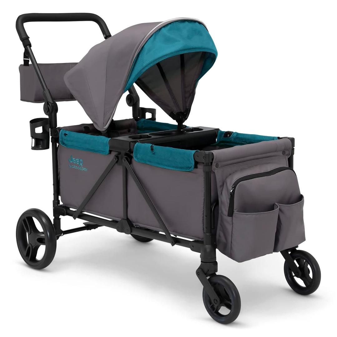 Jeep Sport All-Terrain Stroller Wagon by Delta Children - Includes Canopy, Parent Organizer, Adjustable Handlebar, Snack Tray & Cup Holders, Grey/Blue Moon, 20.5L x 11.8W x 30.7H inches