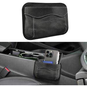 Car Seat Side Pocket Organizer, Car Storage, Leather Auto Pocket Pouch Cell Phone Sunglasses Holder, Auto Accessory Mini Vehicle Storage Bag for Organize Document, Registration, Notepad (Black)