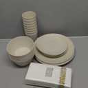 Supernal 32pcs Wheat Straw Dinnerware Sets Cream Color,Plates and Bowls Sets,Beige Plastic Dinnerware Sets, Dish Set for 8 with 25pcs Gold Napkins, Dishwasher Safe Plates