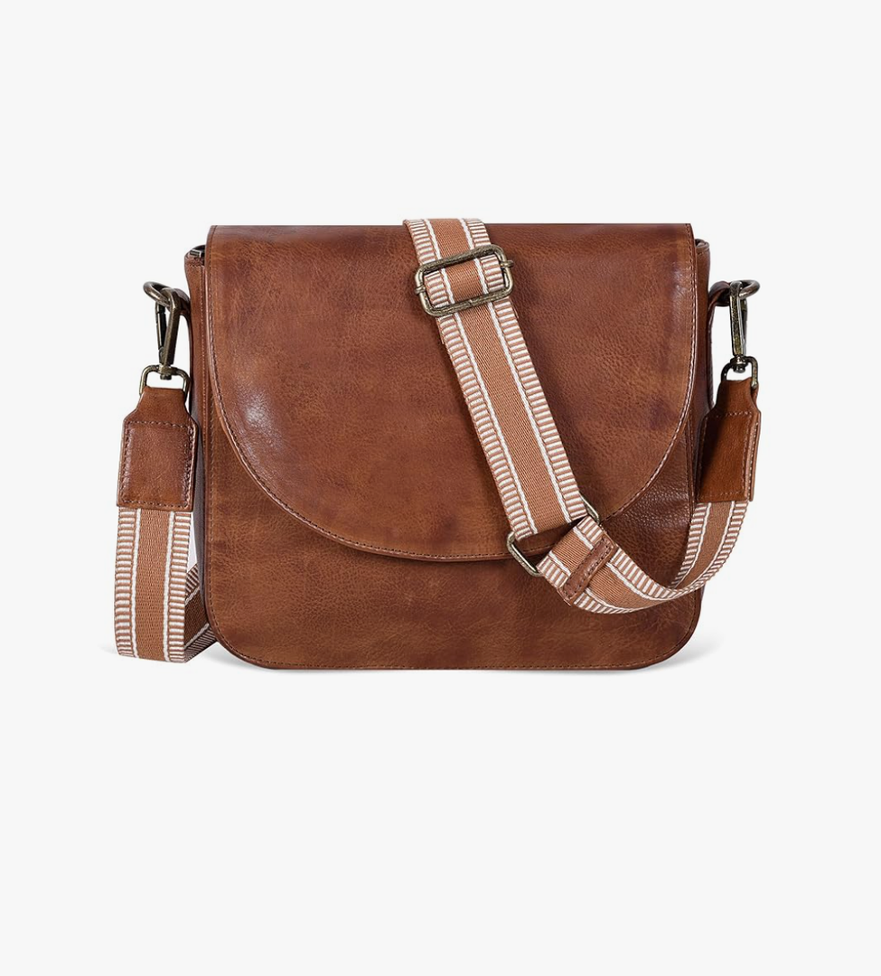 Genuine Leather Shoulder Crossbody Purse For Women with Adjustable Strap, Mobile Pocket & Outside & Inside Zipper