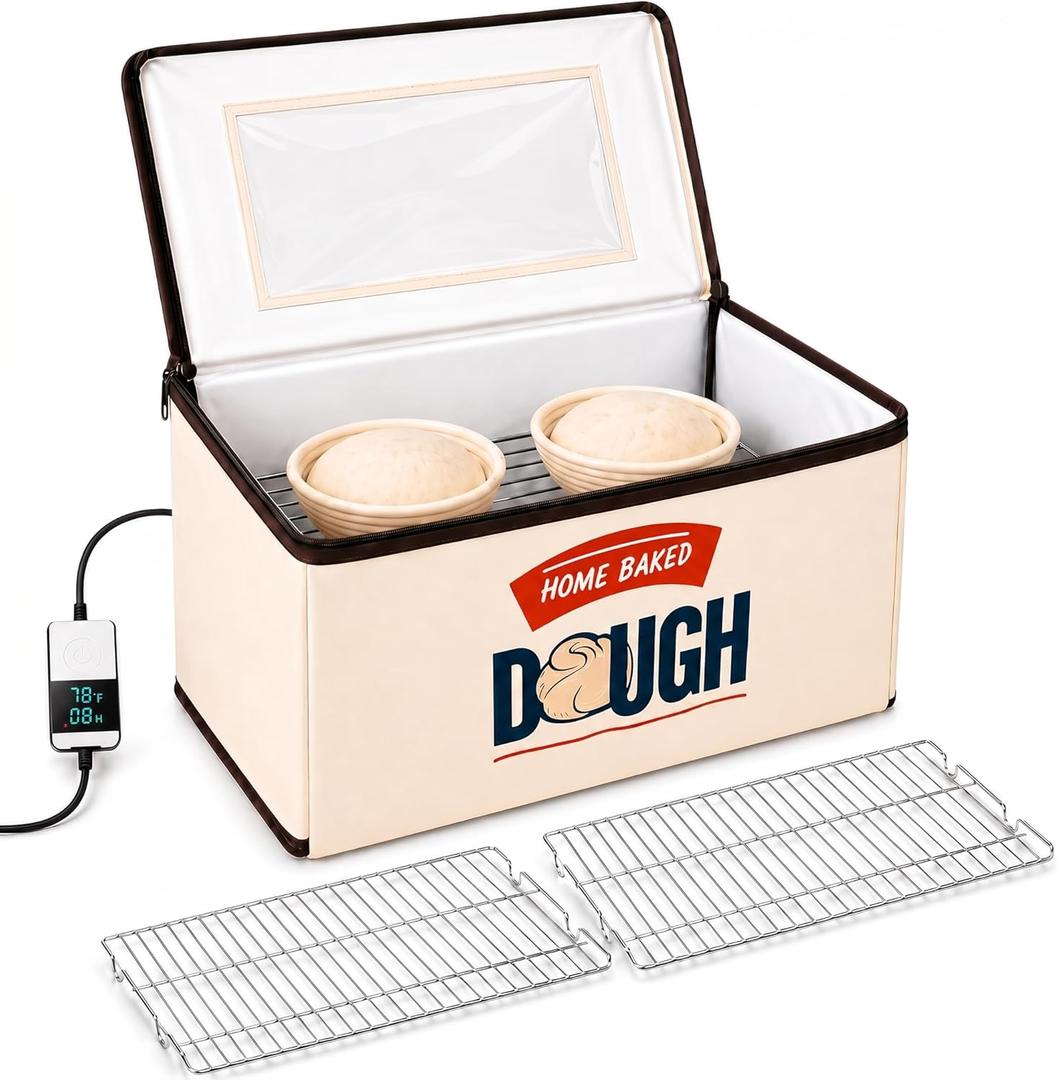 BLUBYEES Folding Bread Proofing Box, 3-Sided Heating with Precise 68-104F Temp Control, 48H Timer, Family-Size Dough Proofer for 2 Loaves, Sourdough & Pizza Dough