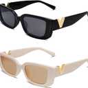 Allarallvr Rectangle Sunglasses for Women 90s Retro Trendy Y2K Classical Vintage Square Shades AR82037 (B1 Black+beige)